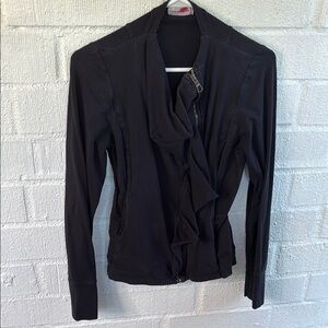 Wearables Ruffled Black Blazer with Front Detail Zip Up Jacket sz S